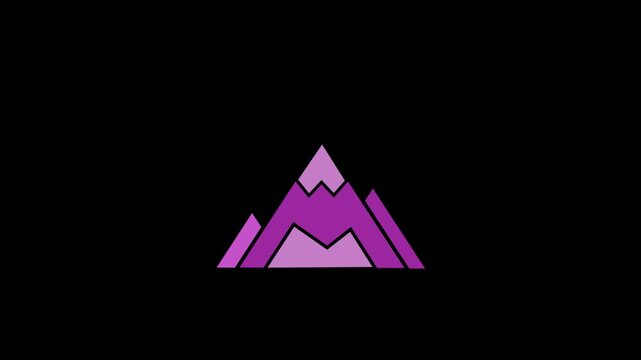A minimalist stylized purple mountain peak logo emblem featuring geometric layered mountain ranges isolated on a black background
