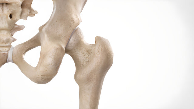Osteopenia bone anatomy with mild low bone density, photorealistic medical 3D render showing preserved structures and copy space for healthcare, radiology, medical education, and patient awareness use