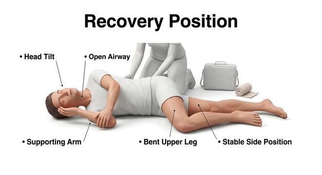 Recovery Position First Aid Step by Step Medical Educational Infographic