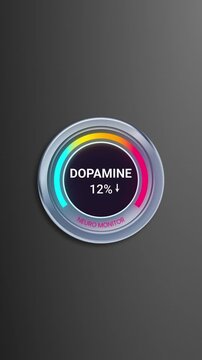 Neuro monitor vertical widget displaying dropping dopamine percentage on dark background