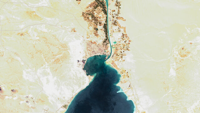 Suez Canal, Egypt on open data satellite image