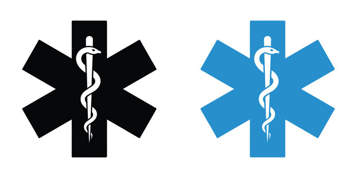 star of life vector icon with rod of asclepius emergency medical services ems healthcare badge symbol illustration
