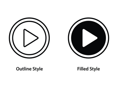 Play Button Outline and Filled Media Control Icons Set Vector