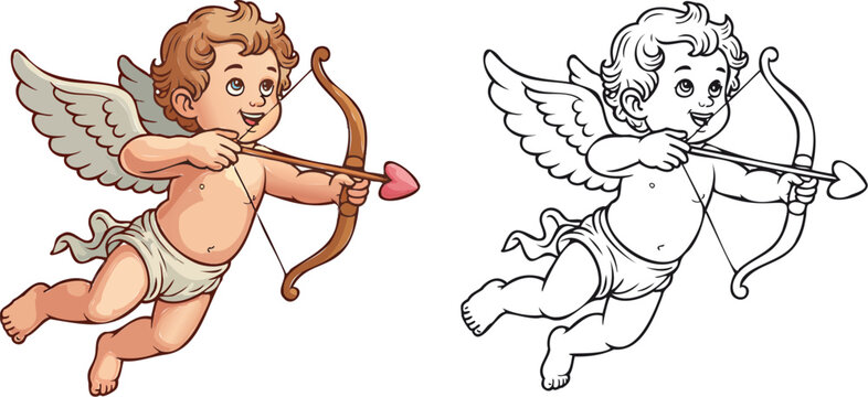 Cute cherub angels shooting arrows with bows