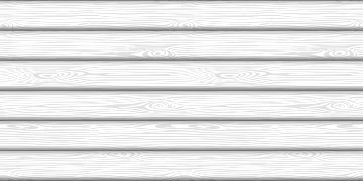 Wood plank wall, horizontal slats, wood texture seamless pattern, gray shades, vector design