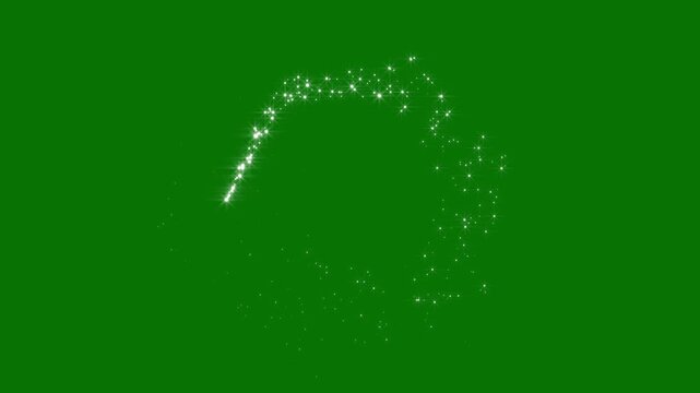 Luxury glitter sparkle star trail animation with twinkling fairy dust, glowing particle circle, cartoon doodle sparkles, glowing light effect in seamless 4K green screen animation