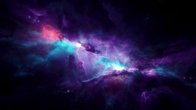 Cosmic Nebula Swirling in Deep Space with Vibrant Purple and Teal Clouds Cinematic Background for Science Fiction or Fantasy Visuals