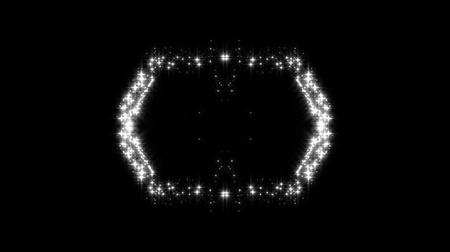 Glitter sparkles twinkle stars double circle side by side and twinkle sparkle stars animation, magic trail sparkling glitter star dust, shimmering particle twinkle effect on black background, 4k