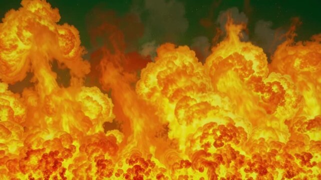 Flames Roar and Flicker Against Green Screen Background with Smoke Rising Cinematic Visual Effect for Compositing