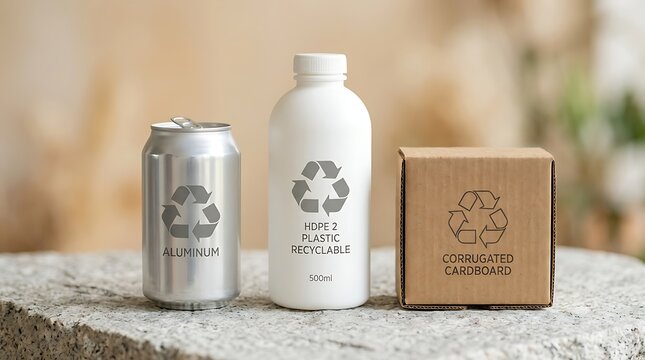 Recyclable materials including aluminum can plastic bottle cardboard box