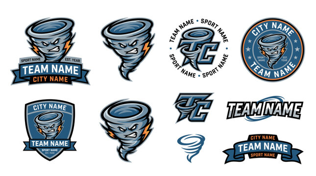 Tornado Mascot Sports Logo Collection with Angry Whirlwind Character for Esports and Team Branding