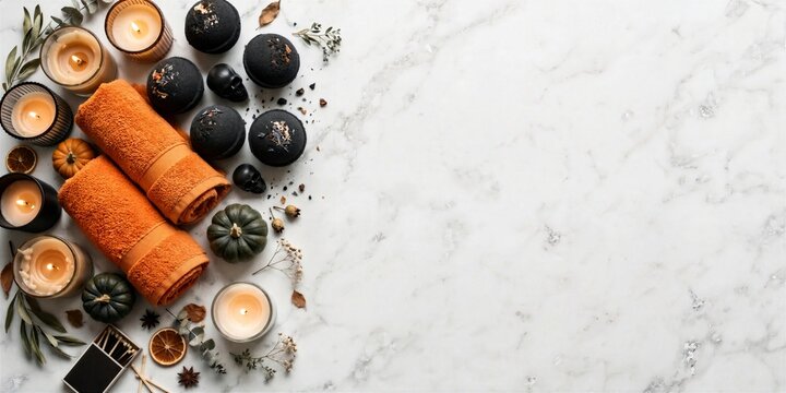 Halloween Orange Napkins and Black Plates Halloween Table Flat Lay