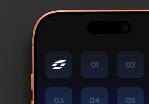Close-up Mobile Phone App Icon Mockup on Dark Theme Background