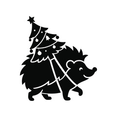 A hedgehog carrying a tiny Christmas tree on its back. © Faria