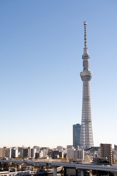 Tokyo, Japan, Dec 4,2023 Tokyo skytree, the highest tower in Japan with blue sky background