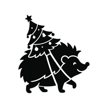 A hedgehog carrying a tiny Christmas tree on its back.