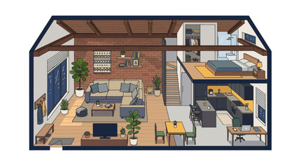 Cozy Modern Loft Apartment Interior Design Cutaway © Safira