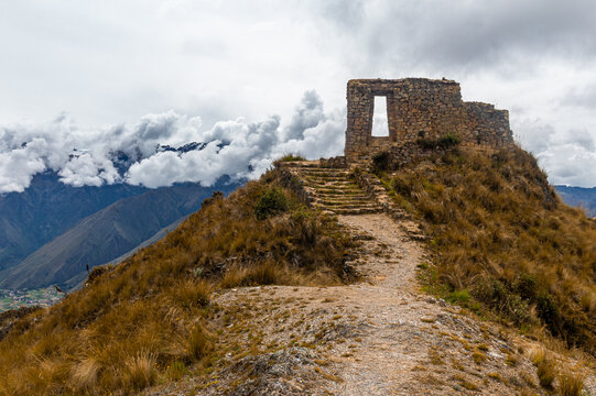 Inti Punku Trail Overlooking Ollantaytambo in the Peruvian Andes, Peru