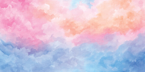 Fototapeta premium Abstract Pastel Watercolor Sky Background with Pink and Blue Clouds