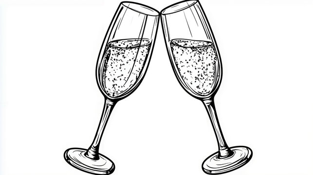 Two champagne glasses with bubbles and stems