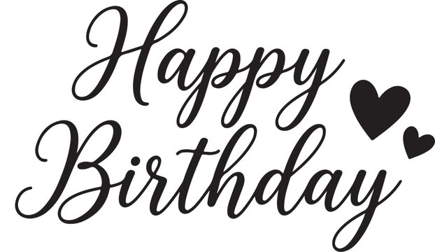 Happy birthday calligraphy text with hearts