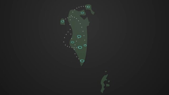 Bahrain Map Animation with Signal Transmission Between Locations, Digital Network Concept