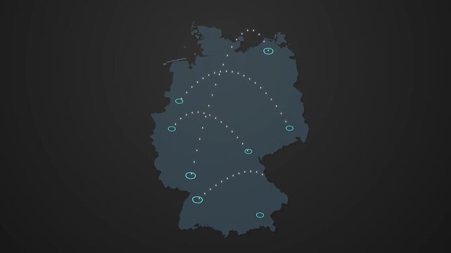 Germany Map Showing Data Signal Transfer from One Location to Another, Technology Concept