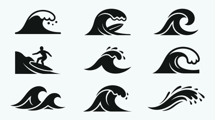 Fototapeta premium Black wave icons on white background.