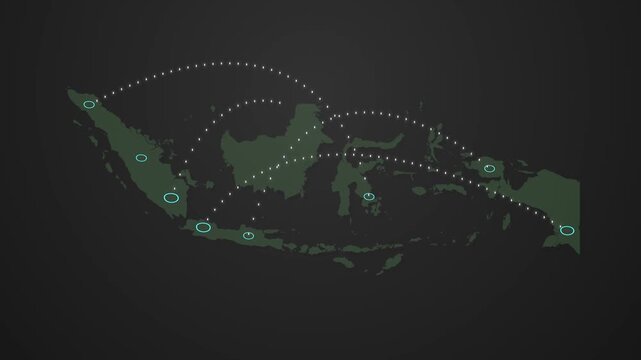 Indonesia Map with Location-to-Location Signal Connection Animation, GPS Navigation and Digital Network