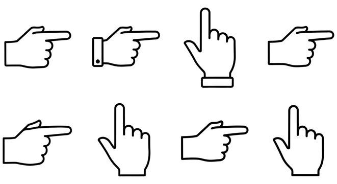 Hand Gestures Line Icons Showing Pointing Fingers And Raised Hand