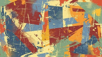 Fototapeta premium Colorful Abstract Painted Geometric Texture with Bold Red Blue Yellow Shapes