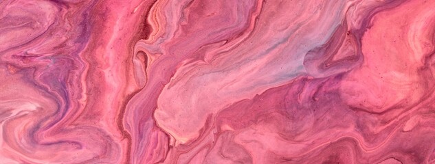 Fototapeta premium Pink and magenta abstract fluid art background with rose liquid marble texture effect in acrylic pour painting style