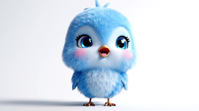 Cute Chibi Blue Bird Hopping