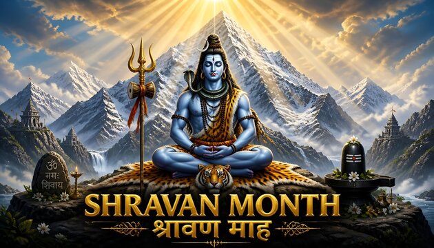Lord Shiva Meditation on Mount Kailash for Shravan Month Banner