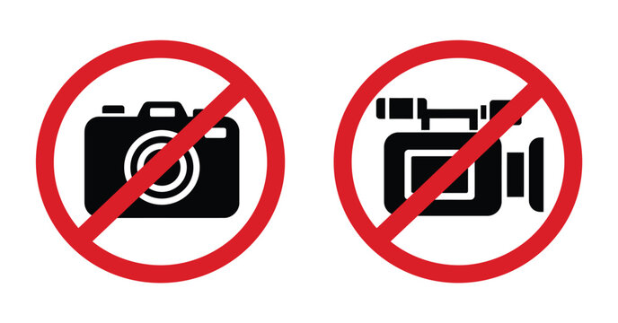 Camera sign icon vector, forbidden photography recording alert