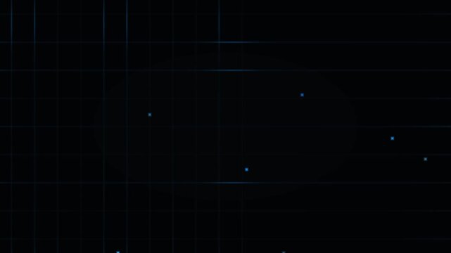 This looping video displays a dark abstract background with a faint grid pattern and scattered glowing blue dots moving continuously.