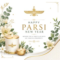 Fototapeta na wymiar Happy Parsi New Year greeting with festive elements - ai generative