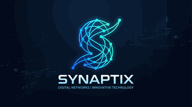 Futuristic S letter digital network logo with glowing blue synapses for technology company branding