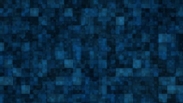 An abstract digital animation displays a looping pattern of shifting dark blue squares.