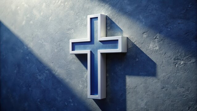 A simple navy blue and white cross symbol