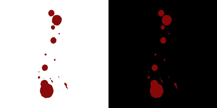 Red blood splatter isolated on white. Realistic liquid drops for horror or medical design.
