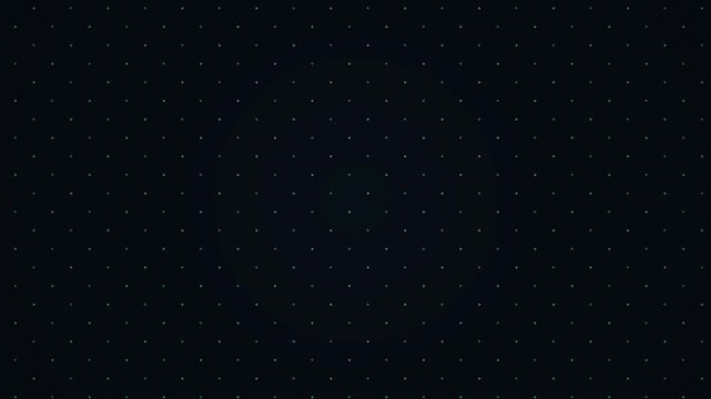 The minimalist background features a seamless pattern of glowing cyan dots that loop endlessly across a deep black canvas.