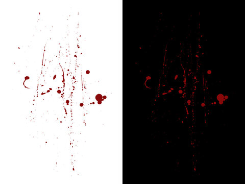 Red blood splatter PNG isolated on white. Realistic liquid stain for horror design projects.