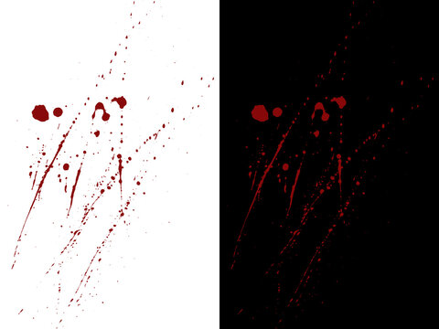Red blood splatter PNG. Isolated liquid splash element for horror and crime design projects.