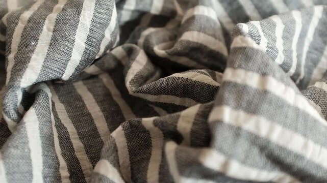 Navy blue and white striped linen fabric. Ideal for summer fashion promos, textile industry presentations, coastal interior decor themes, sewing and tailoring business, textile stores.