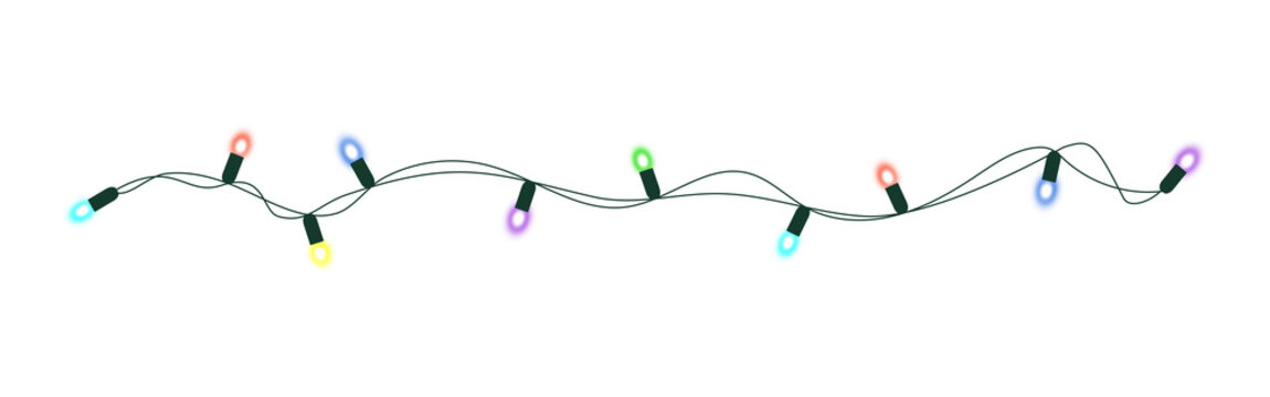 Horizontal festive string lights isolated on transparent background file