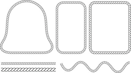 Set of decorative rope frames and borders featuring intricate nautical style twisted cord designs for creative graphic design projects © Design_a2z