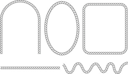 Set of decorative rope frames featuring various geometric shapes and nautical border designs for creative graphic design project layouts © Design_a2z