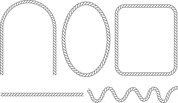 Set of decorative rope frames featuring various geometric shapes and nautical border designs for creative graphic design project layouts