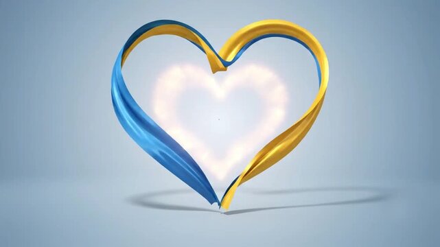 Blue and yellow ribbon heart with Ukrainian flag for Independence Day greeting